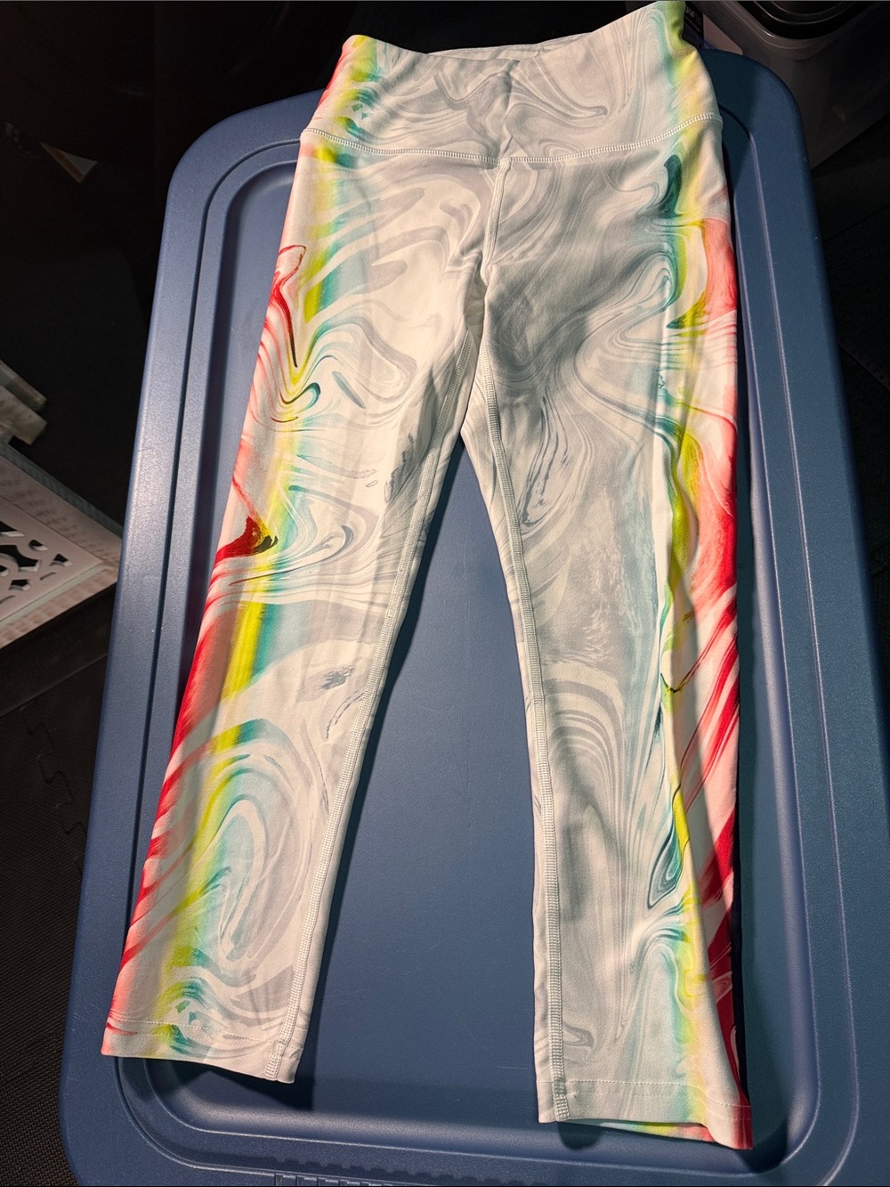Fila White Marble-Print Leggings with Rainbow Side Stripes